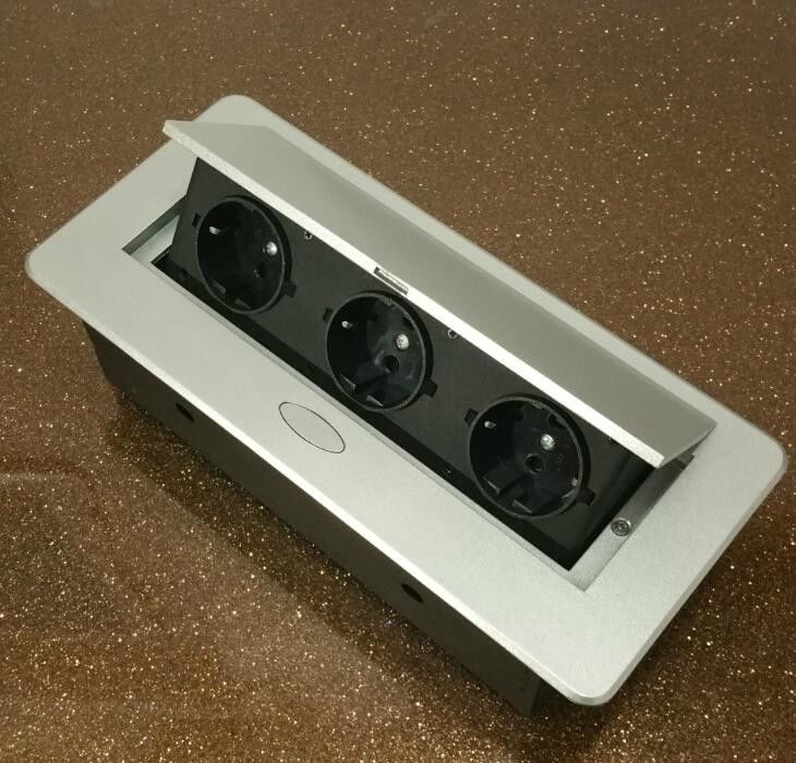 European Standard Conference Table Pop Up Desktop Socket With Zinc Alloy + Iron Plate Material