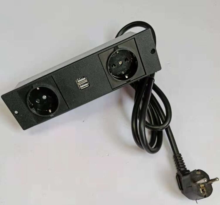 Black European Power Outlet Office Furniture Concealed With Dual USB Socket