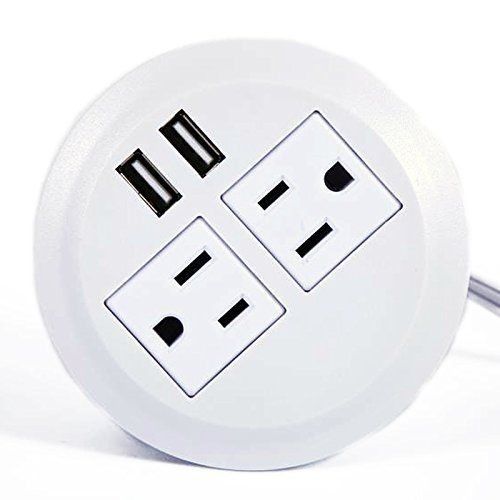 15A 250V Desktop Multi - Function Round Power Socket With 2 * USB Charger