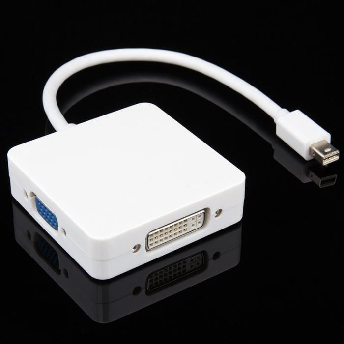 White Multi Function Converter Mini DP Displayport To VGA + HDMI + DVI Conversion Line 3 - In - 1