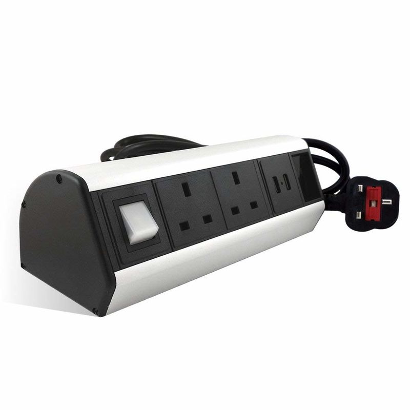 Desktop Rack Mount Power Strip , Desk Mounted Power Sockets Electroplate Surface Treated