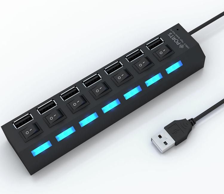 LED Light Display Splitter USB Table Hub 2.0 7 Port With Independent Switch  Converter Multi - Interface