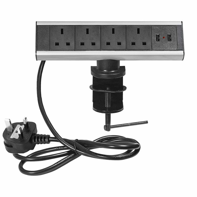 UK Power Wall Mount Power Strip Four Way Black Silver Color Convenient To Install