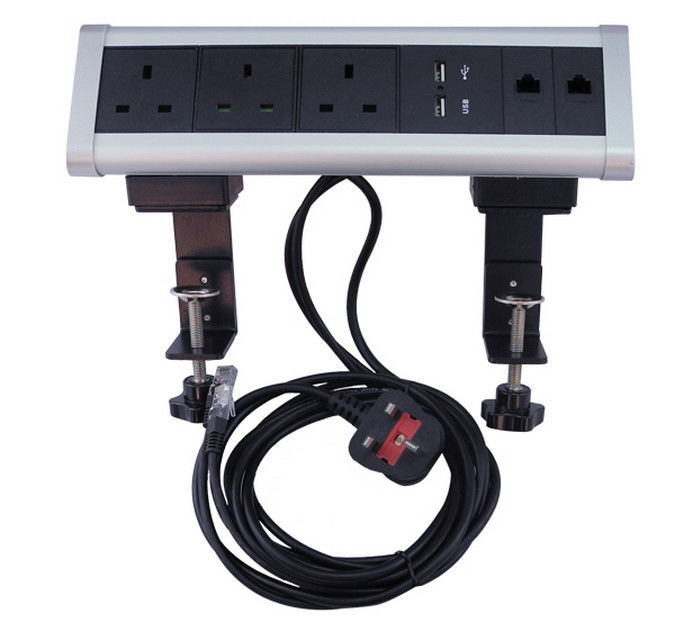 Silver Color USB Power Strip , 250V Mountable Power Strip Clamp On Mounted