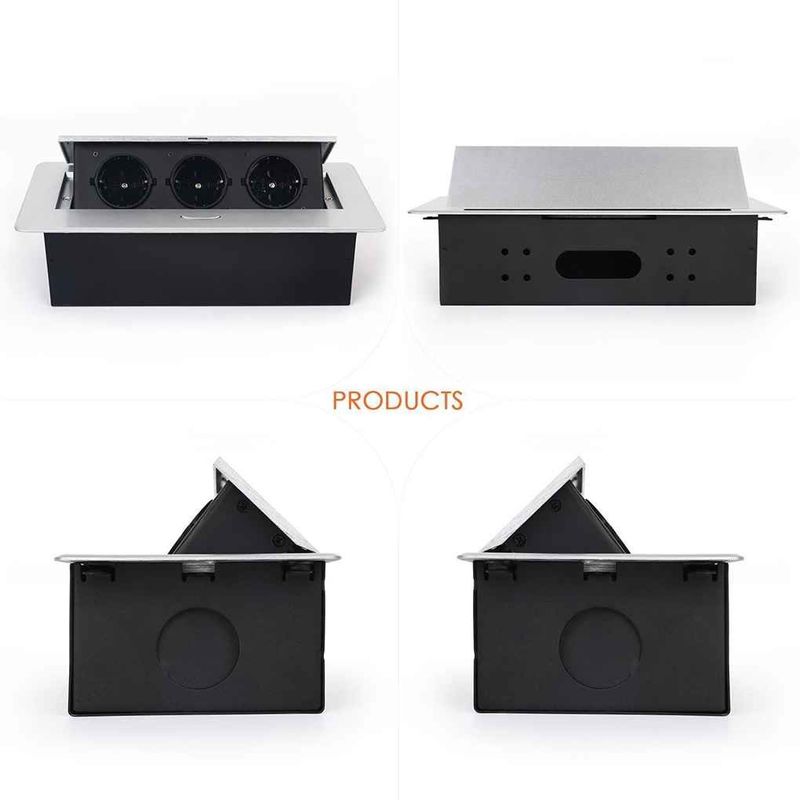 Silver Color Pop Up Power Socket , EU DE Pop Out Plug Socket Three Inserts