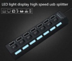 LED light display usb splitter 2.0 hub hub 7 port with independent switch usb converter multi-interface