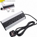 UK Plug Desk Mount Power Strip Aluminum Corner 3 Way Extension Lead